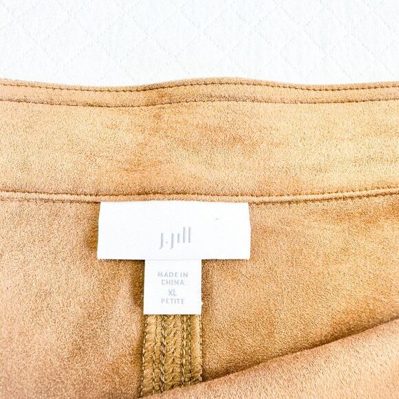 J. Jill Brown Assymetric Panel Faux Suede Leather Mini Skirt Size XL Petite - Picture 2 of 5